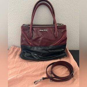 Miu Miu Vitello Shine 2Way Leather Shoulder Bag Black/Burgundy